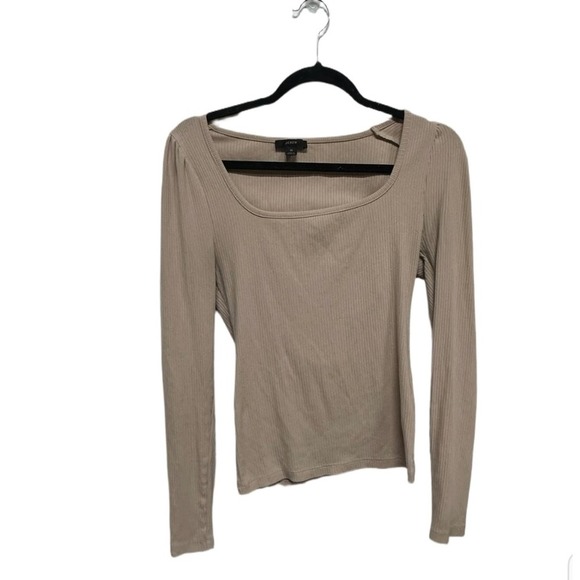 J.Crew Square Neck Ribbed Long Sleeve Basic Shirt Tan Cotton Blend Size Medium - Picture 1 of 5